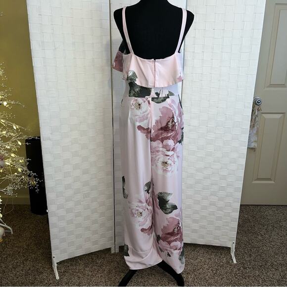 Leith Women’s Pink Silver Rose Floral Jumpsuit Size Medium Chic Flirty Floral - Picture 5 of 15